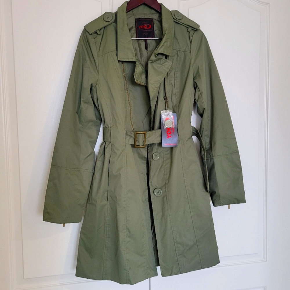 Olive green trench coat